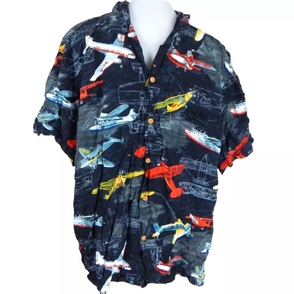 Paradise Found Vintage Airplane Aloha Hawaiian Shirt - Picture 1 of 3